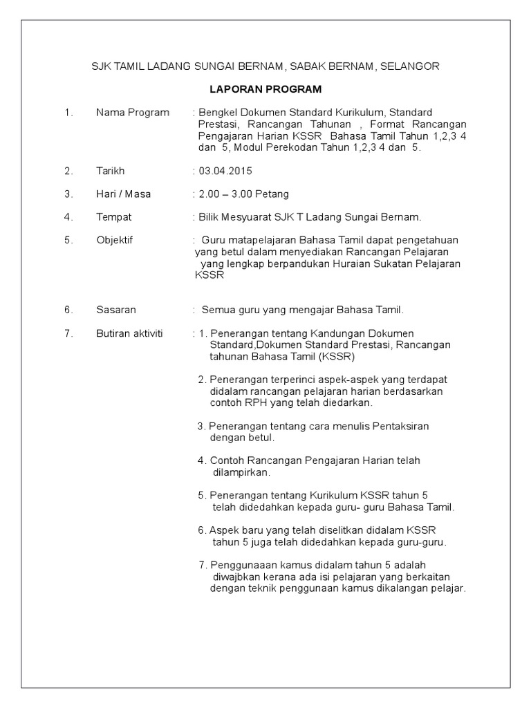 Laporan Program Panitia Bahasa Tamil Pdf
