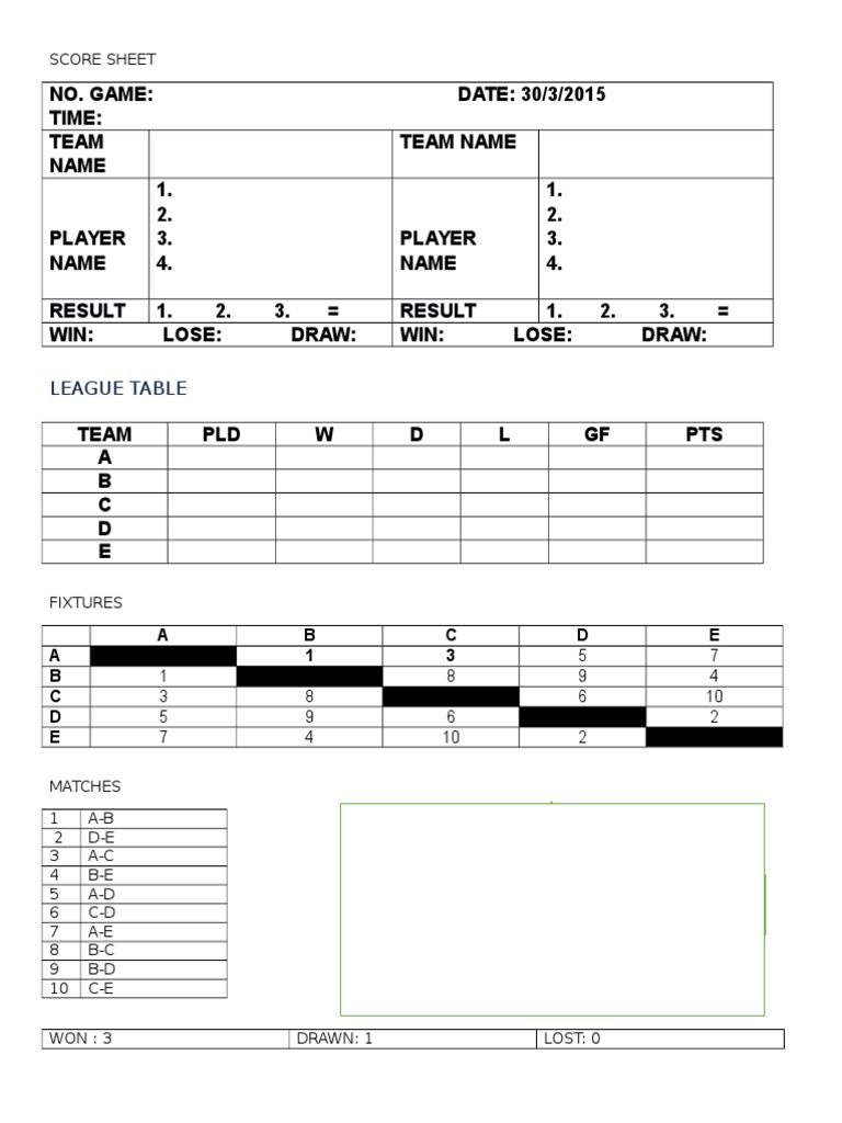Score Sheet | PDF | Sports & Recreation | Games & Activities