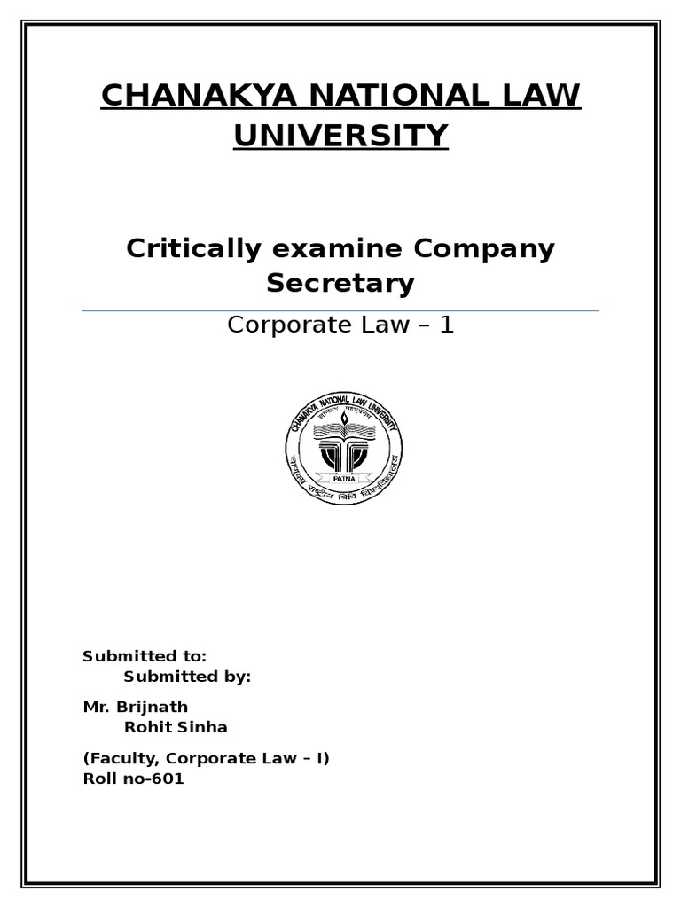 Corporate Law: Company Secretary Analysis | PDF | Secretary | Board Of ...