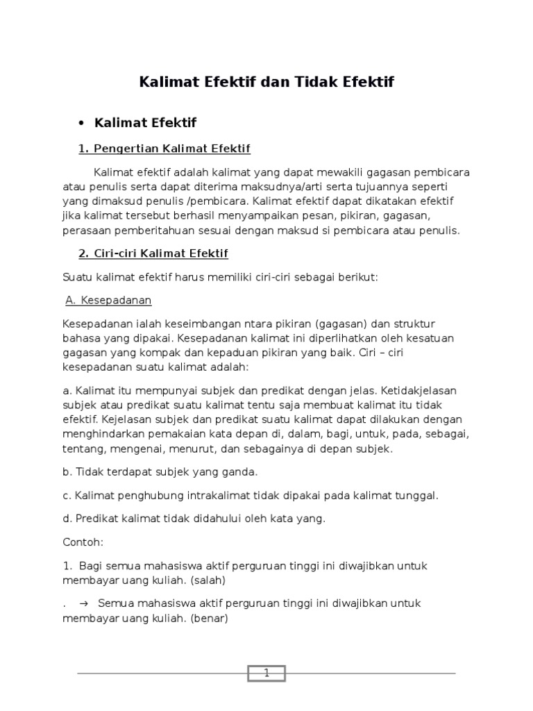 Kalimat Efektif Dan Tidak Efektif Hardianti