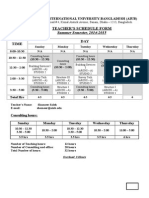 Teacher'S Schedule Form: Summer Semester, 2014-2015