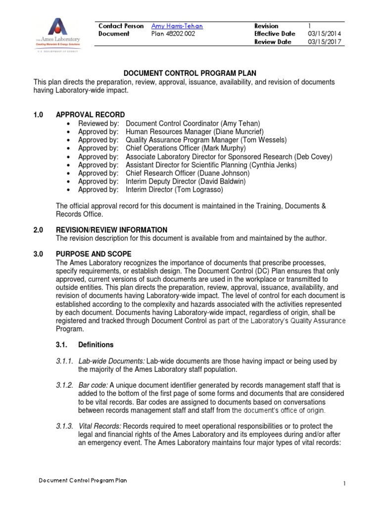 Document Control Plan | Records Management | Laboratories