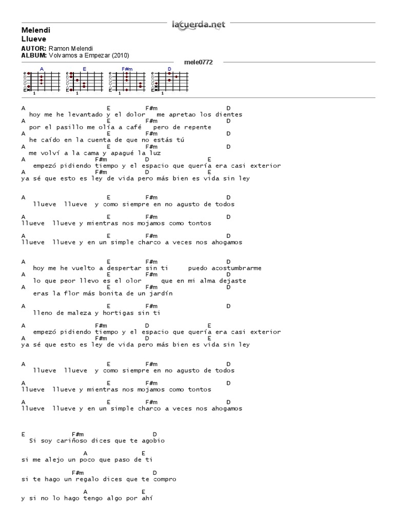 Melendi Llueve Letra Y Acordes