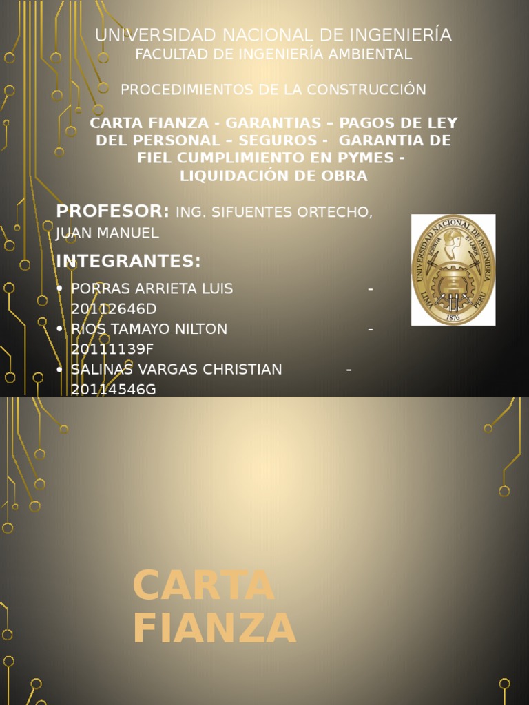 Carta Fianza  Liquidación  Salario