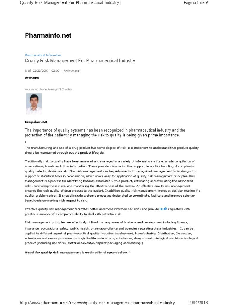 Quality Risk Management Pharm | PDF | Risk Management | Risk