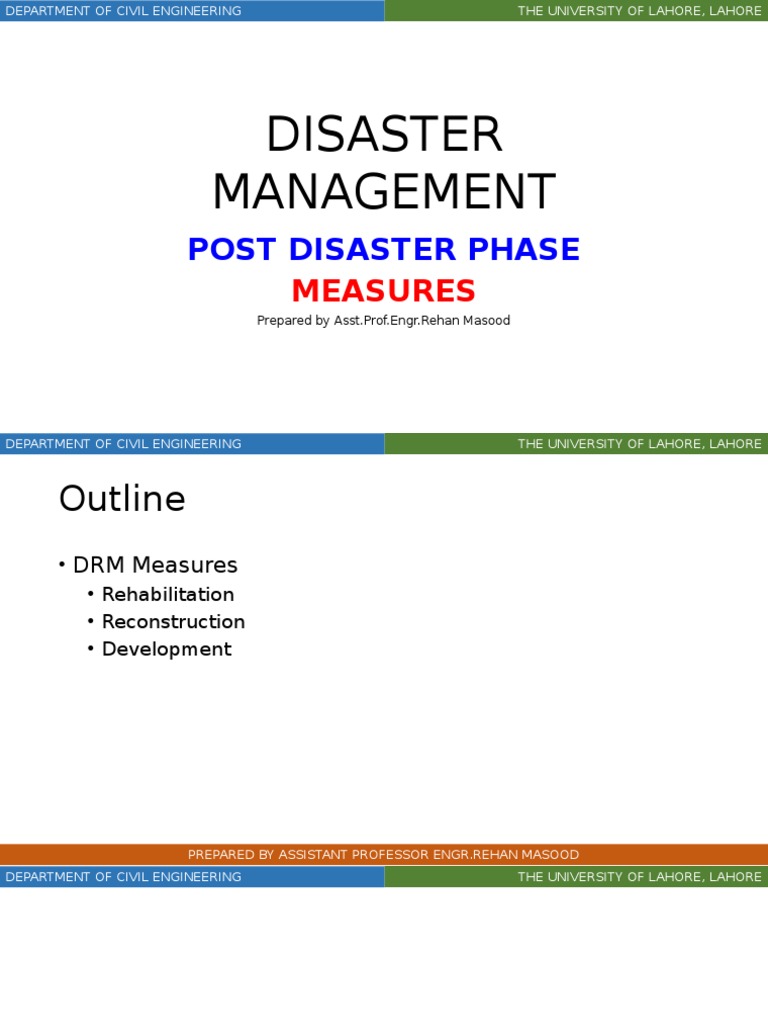 Lecture 6 Post Disaster Phase PDF Emergency Management