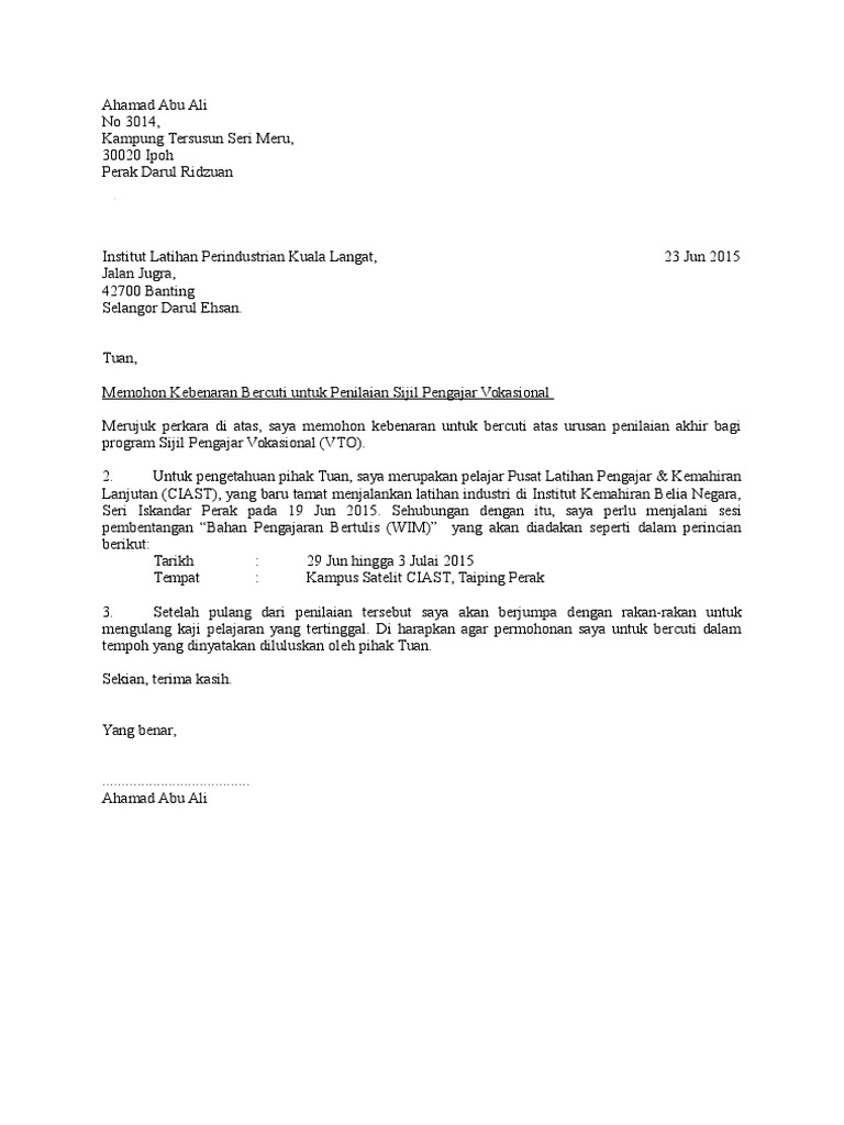 Contoh Surat Kebenaran Cuti Ajukan permohonan cuti menikah sesegera mungkin setelah menentukan tanggal pernikahan.