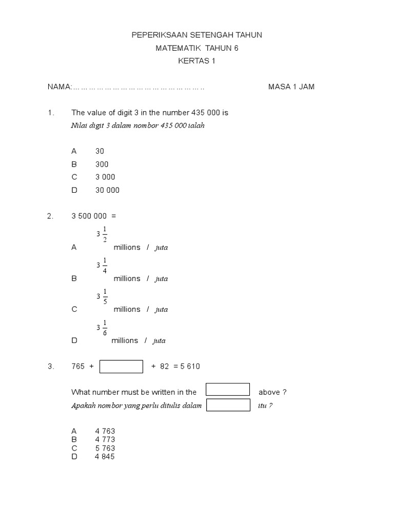 Bahagian A Mate 6 | PDF | Home & Garden