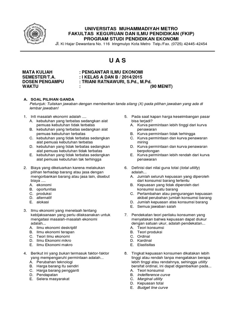 contoh soal essay ekonomi mikro dan jawabannya