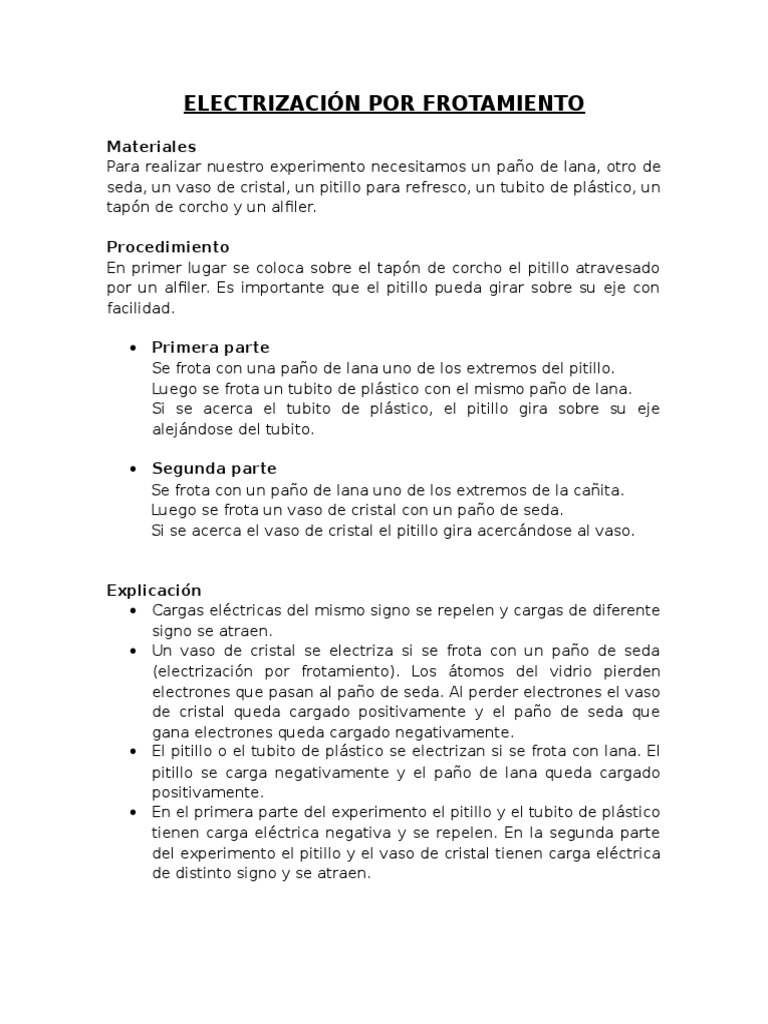 Electrización por frotamiento atracción y repulsión de cargas