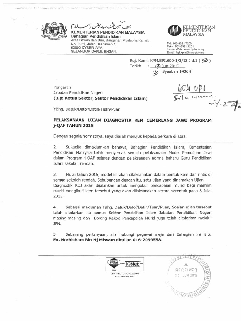 Pelaksanaan Ujian Diagnostik Kem Cemerlang Jawi Program Jqaf Tahun 2015 Suratkpm Pdf Pdf