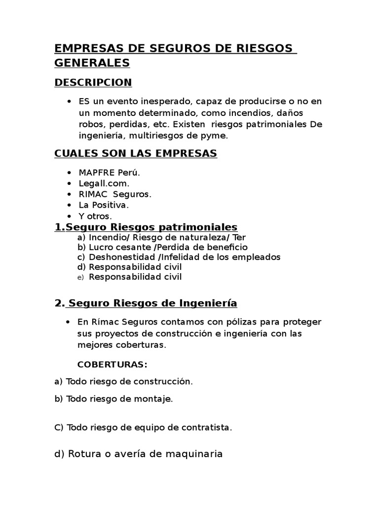 Seguros de Riesgos Generales en Perú | PDF | Reaseguro | Seguro