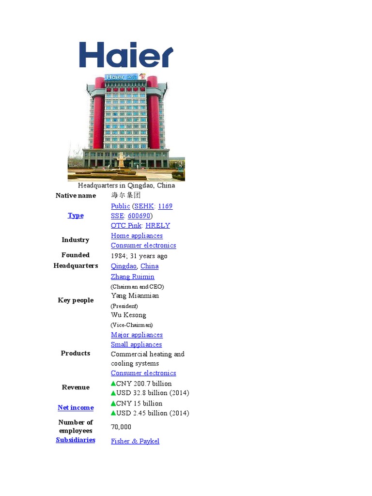 Haier Company PDF Companies Corporations