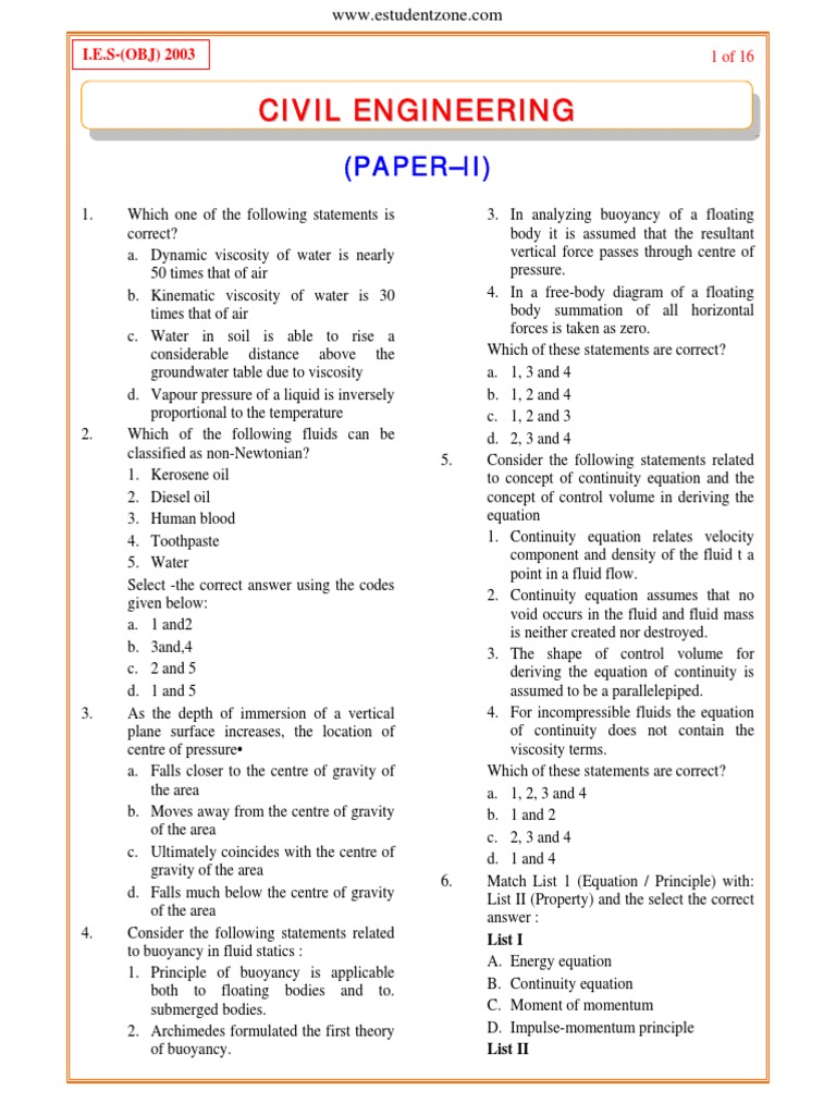 IES OBJ Civil Engineering 2003 Paper II | PDF