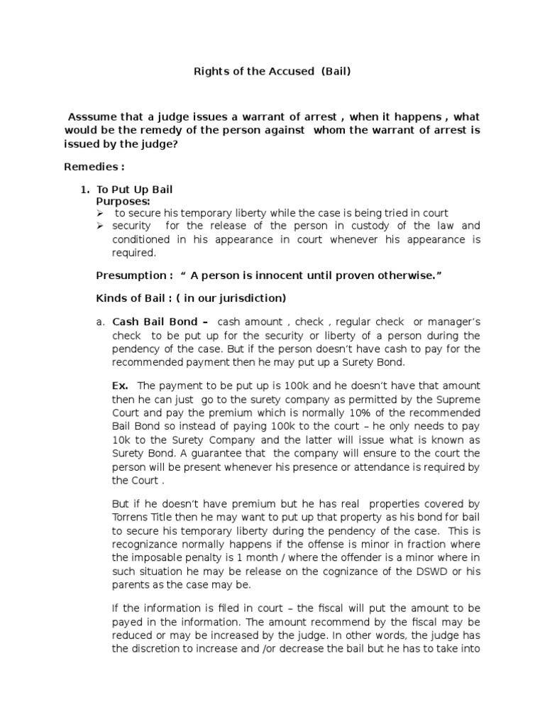 Right To Bail PDF Bail Surety Bond