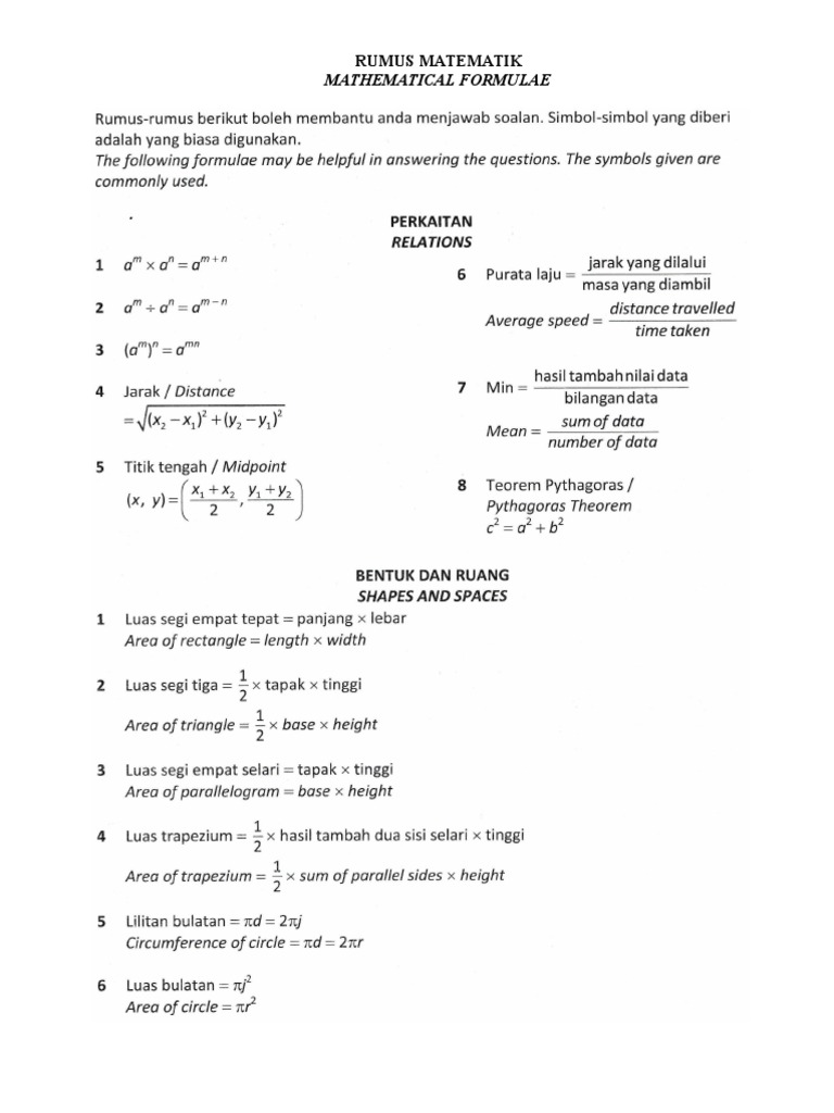 RUMUS MATEMATIK PT3