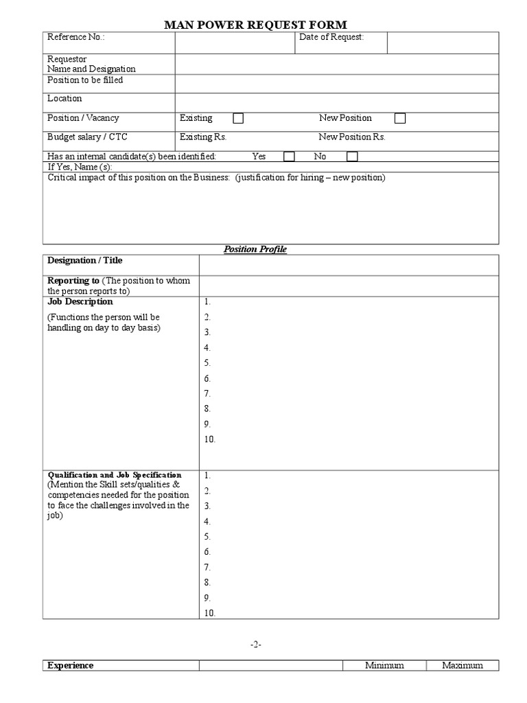 Manpower Request Form Recruitment Human Resources