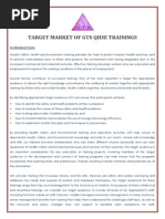 Target Market of Gts Qhse Trainings