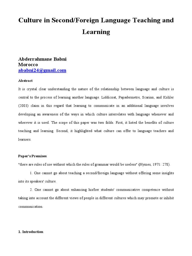 Importance of Culture in Language Learning | PDF | Language Education ...