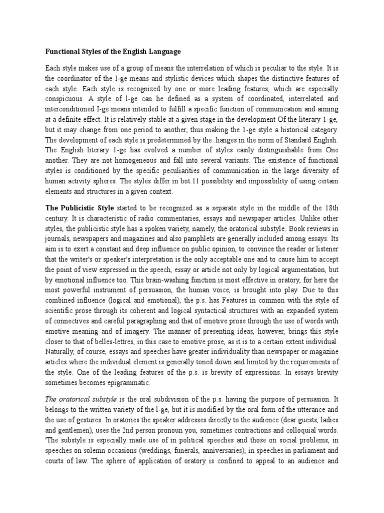 English Functional Styles Guide | PDF | Essays | Rhetoric