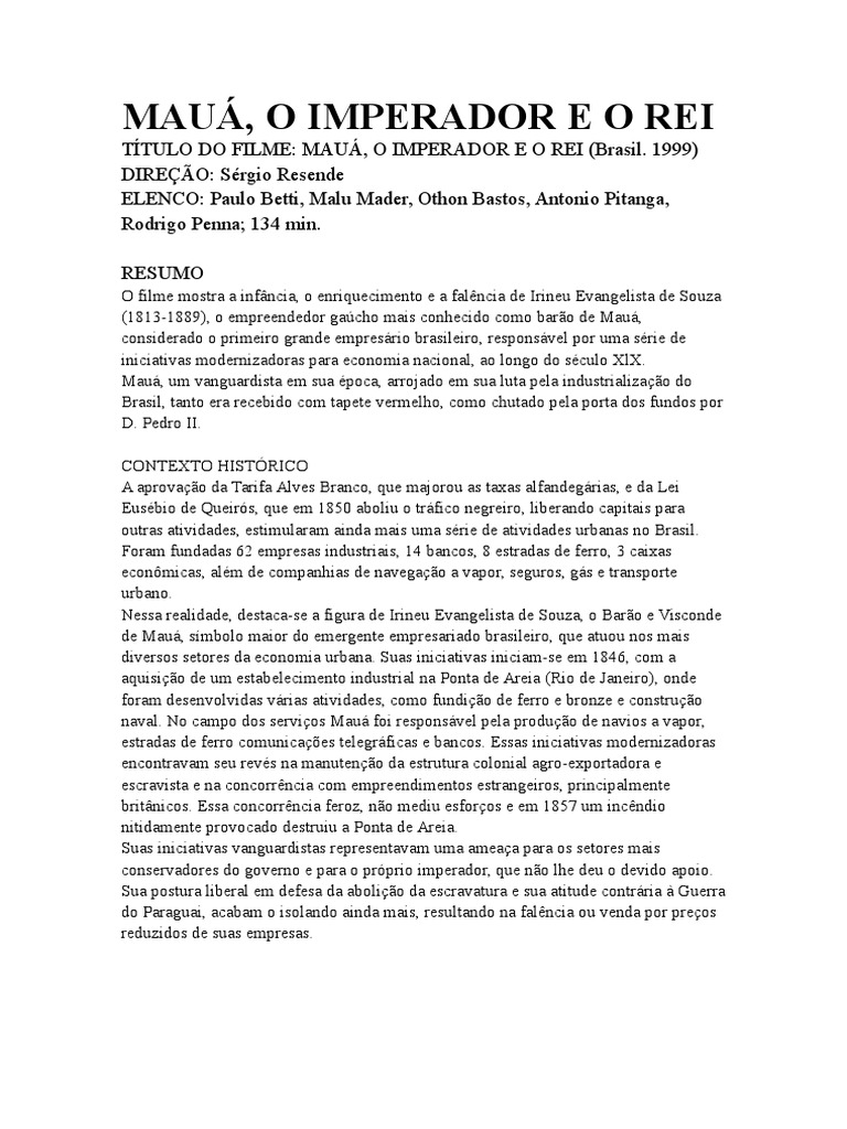 MAUÁ O Imperador e o Rei PDF Escravidão Brasil