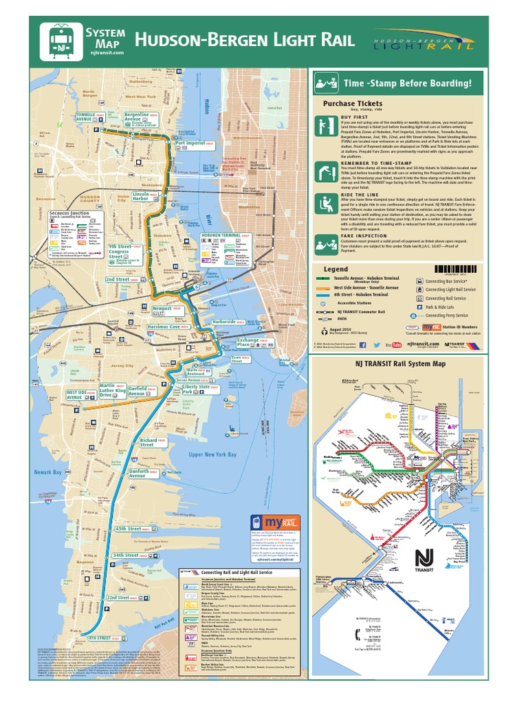 Hoboken Light Rail Map Hudson Bergen Light Rail System Map Pdf Nj Transit New Jersey