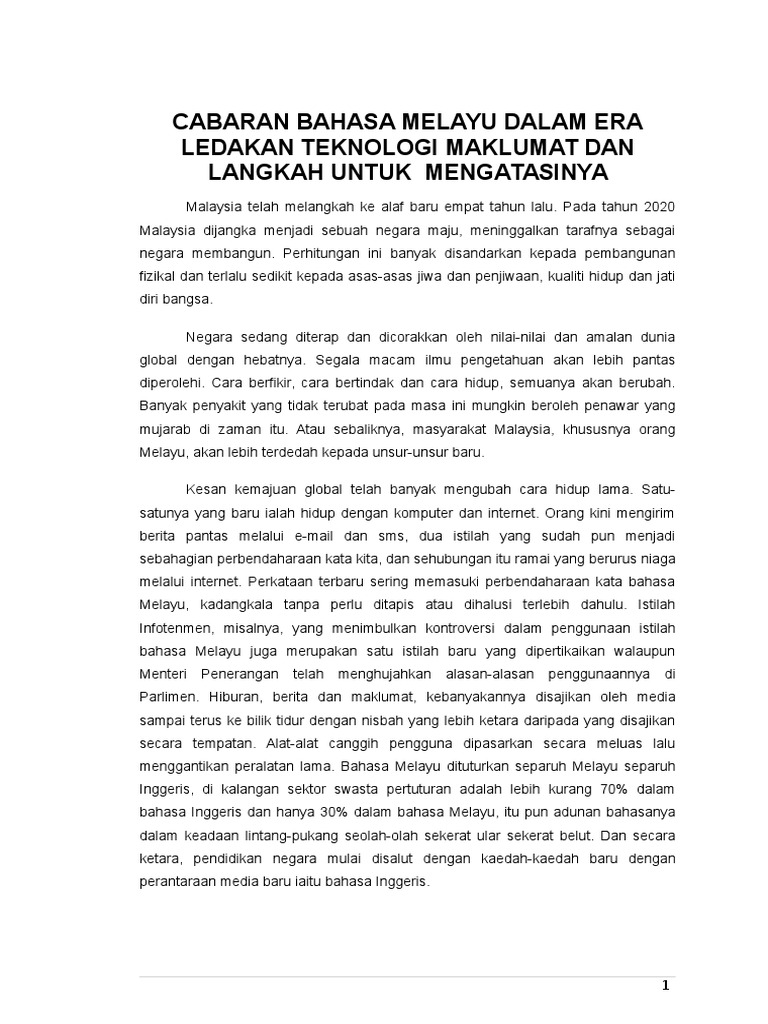 Cabaran Bahasa Melayu Dalam Era Ledakan Teknologi Maklumat Dan Langkah Untuk Mengatasinya Pdf
