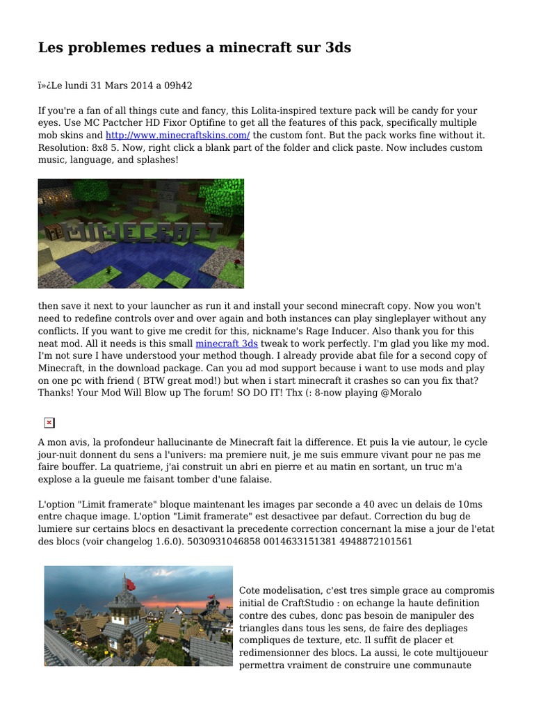 Les Problemes Redues A Minecraft Sur 3ds Minecraft Materiel Nintendo