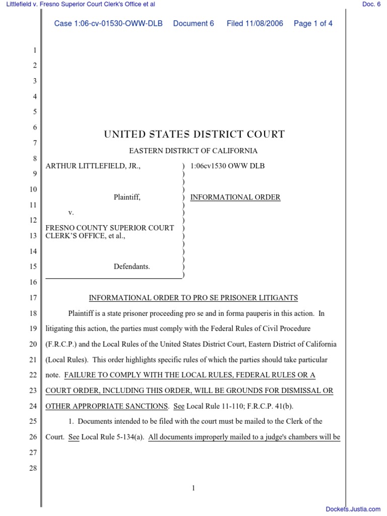 Littlefield v. Fresno Superior Court Clerk's Office et al Document No