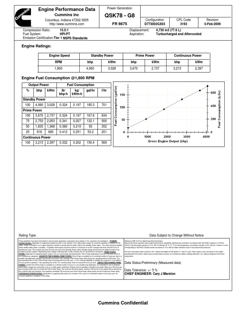 QSK78 Engine Performance Specifications | PDF | Engines | Horsepower