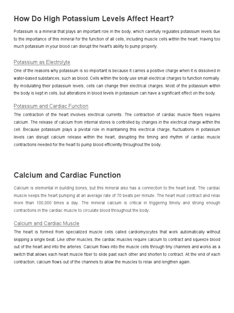Role of Potassium and Calcium in The Heart | PDF