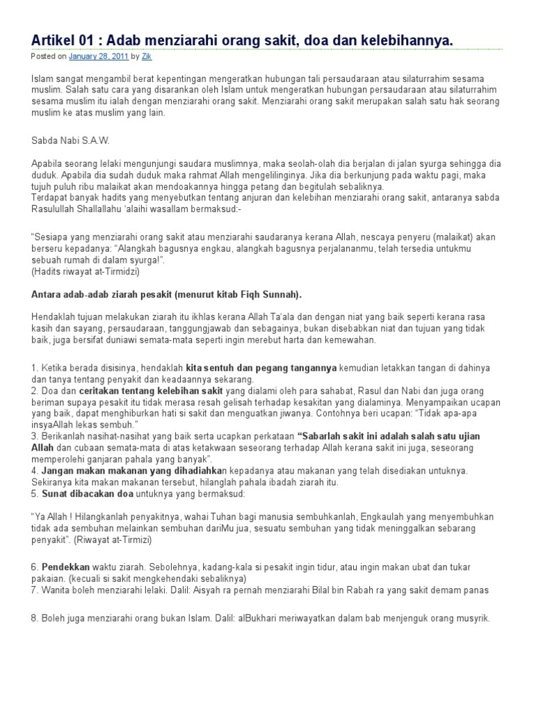 Adab Ziarah Pesakit Pdf
