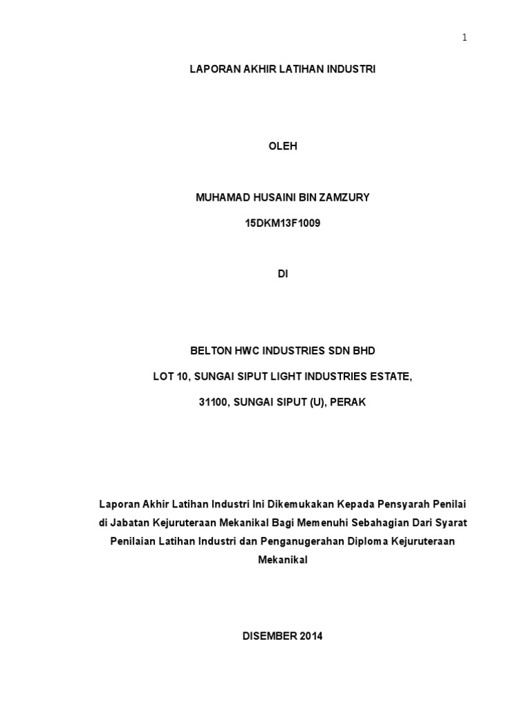 Contoh Laporan Latihan Industri Full