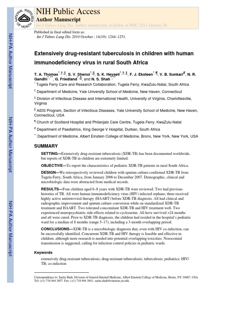 Pediatric XDR-TB and HIV in South Africa | PDF | Tuberculosis ...