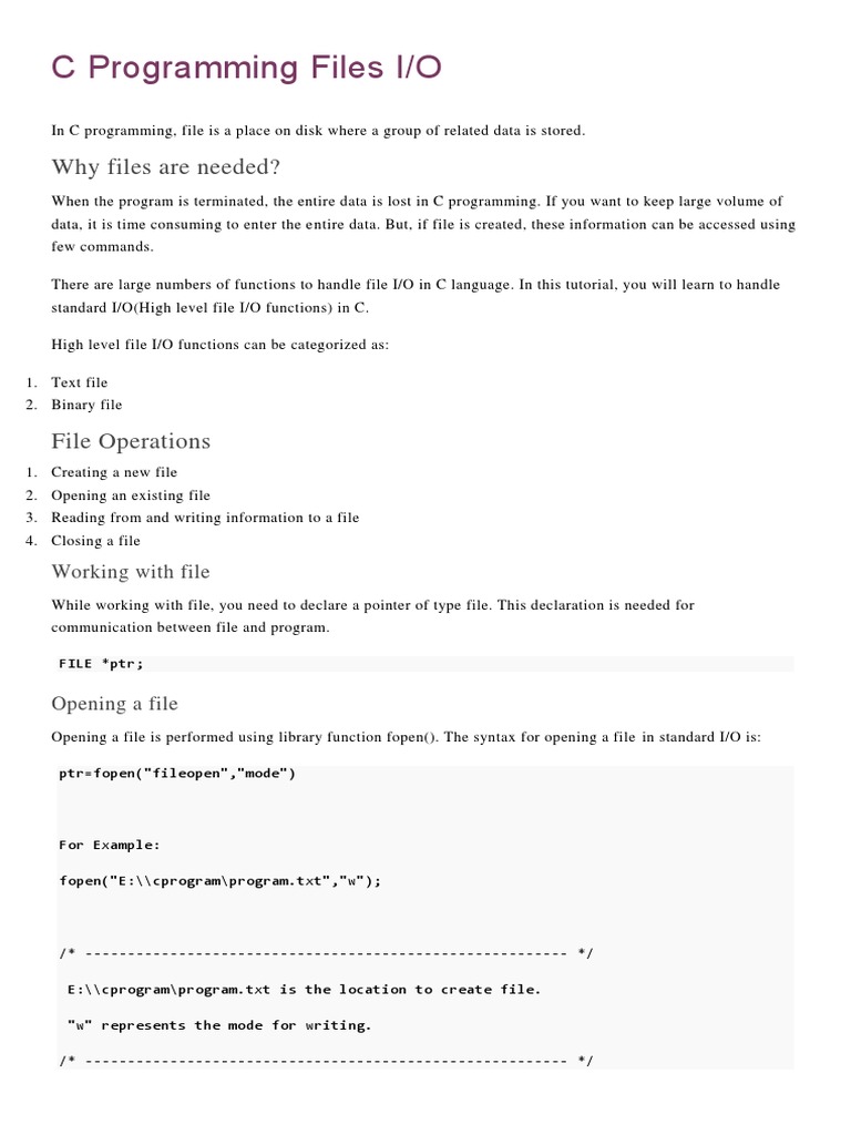 C Programming Files | Download Free PDF | Computer File | C ...
