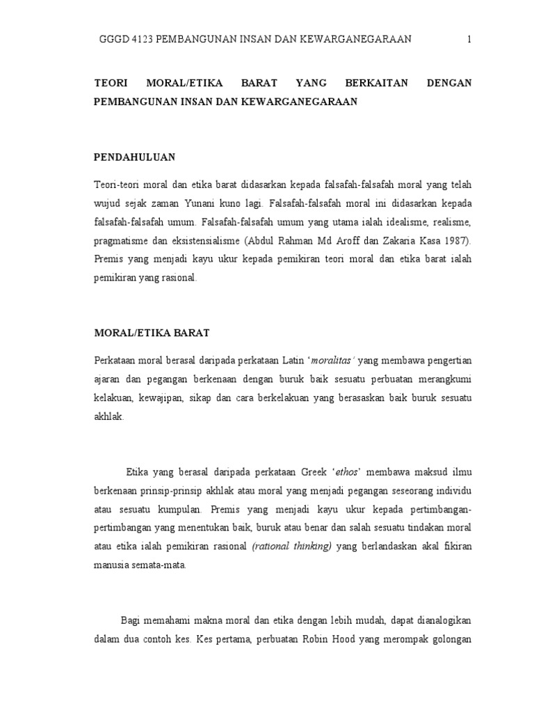 Teori Moral Etika Barat Dalam Pembangunan Insan Dan Kewarganegaraan Pdf