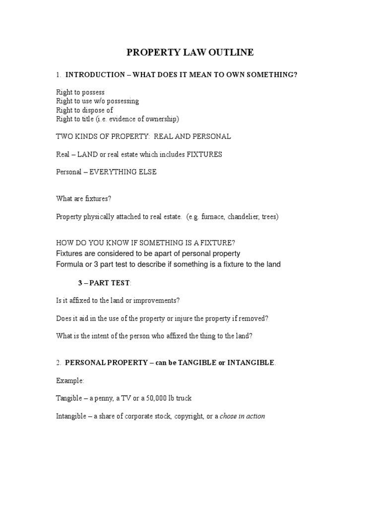 Property Law Outline 3 Part Test PDF Leasehold Estate Lease
