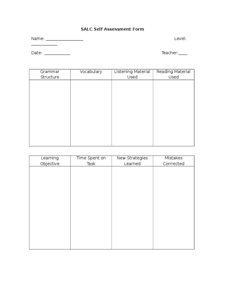SALC Self Assessment Form Template | PDF
