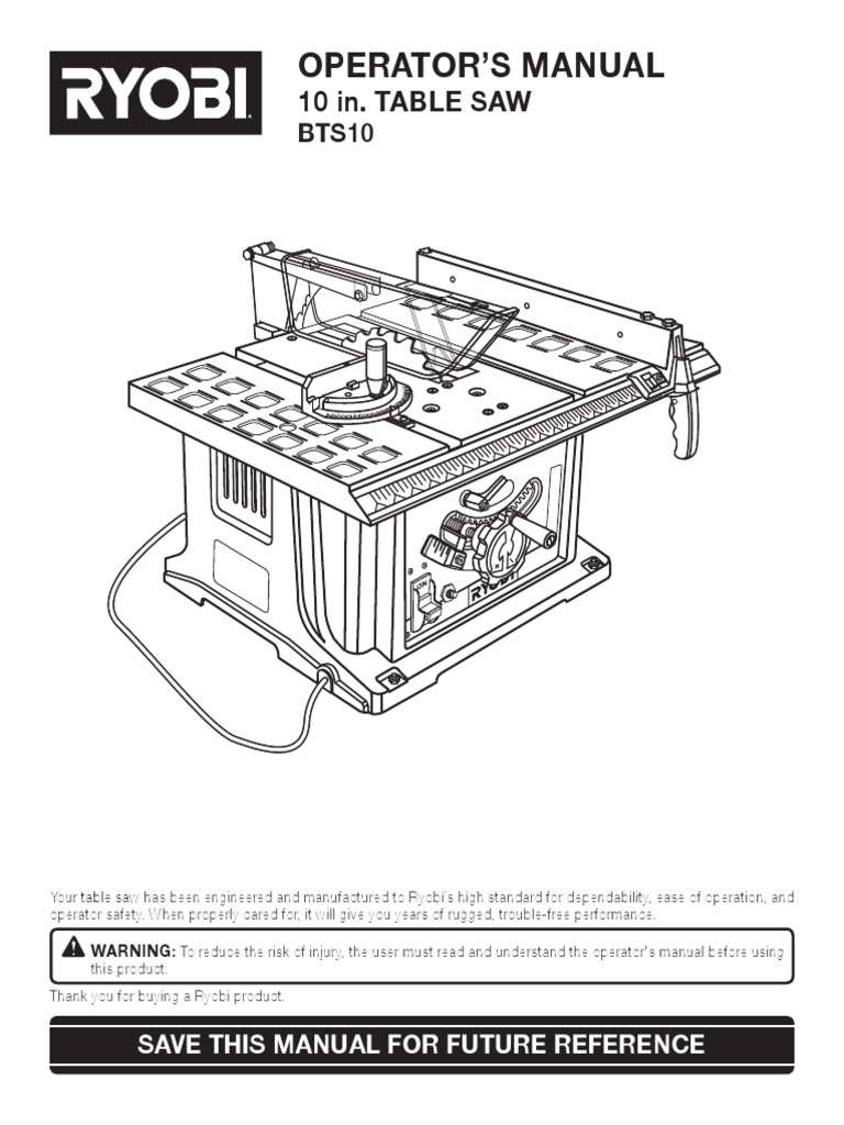 Ryobi Benchtop Table Saw Manual bts10 Screw Electrical Connector