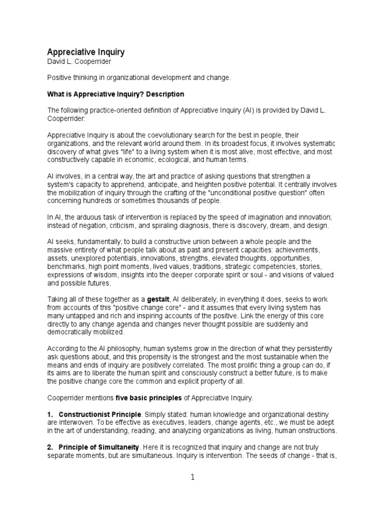 Understanding Appreciative Inquiry | PDF | Inquiry | Artificial ...