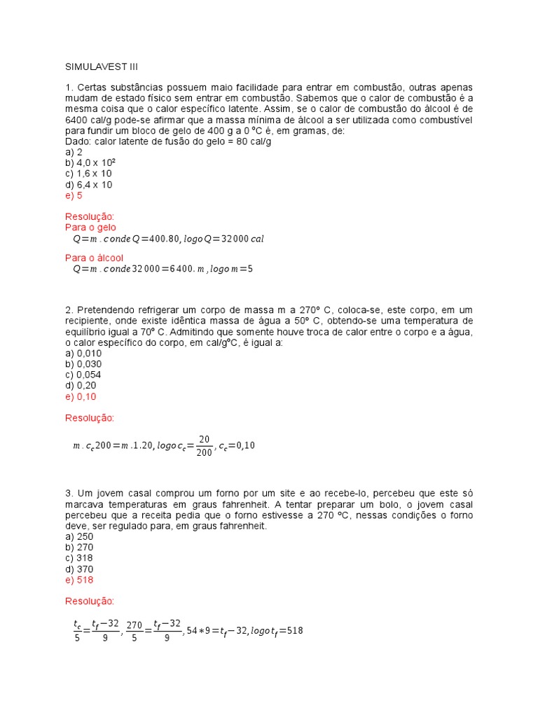 Exercícios Resolvidos de Termologia e Calor | PDF | Calor | Celsius