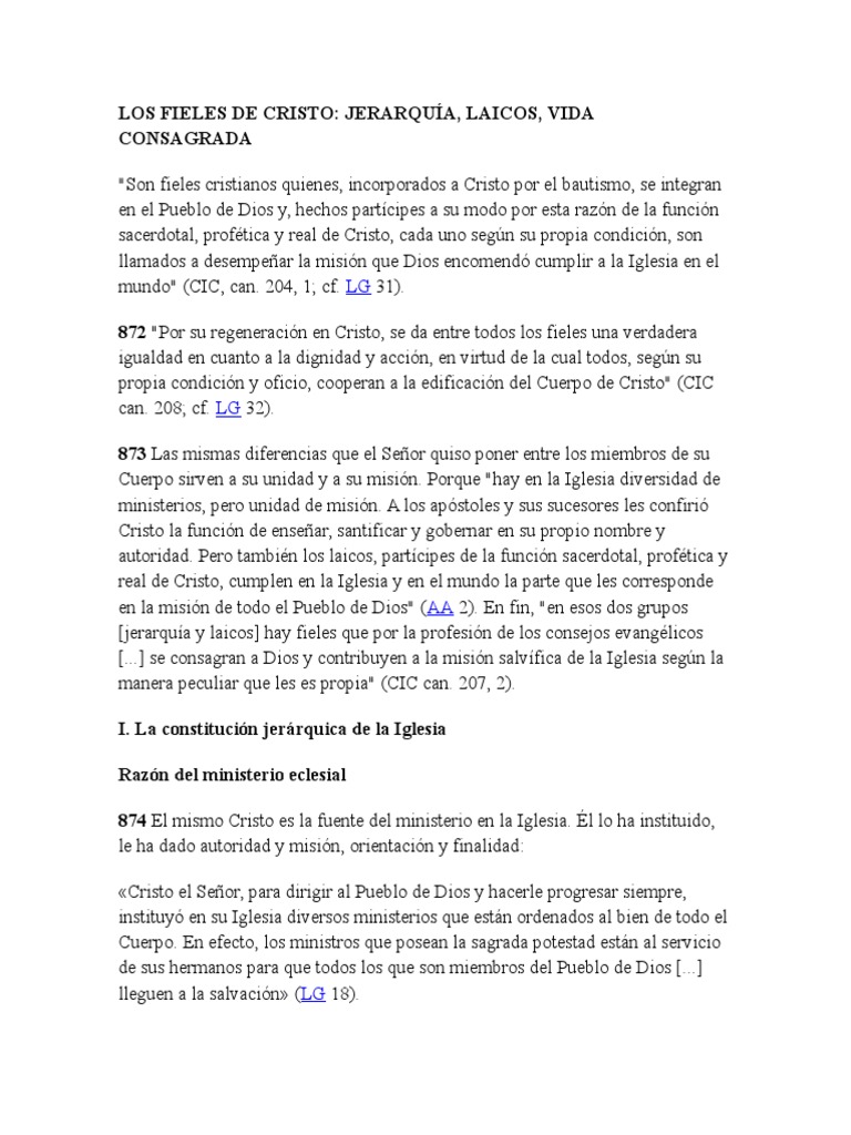 Jerarquía, laicos y vida consagrada en la Iglesia | PDF | obispo ...