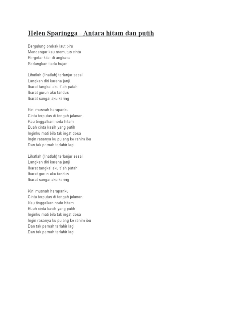 Helen Sparingga Download your search result mp3, or mp4 file on your mobile helen sparingga_antara hitam dan putih full album mp3 duration 40:11 size 91.97 mb / tembang kenangan 6. scribd