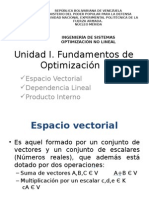 Unidad I. Fundamentos de Optimización: Espacio Vectorial Dependencia Lineal Producto Interno