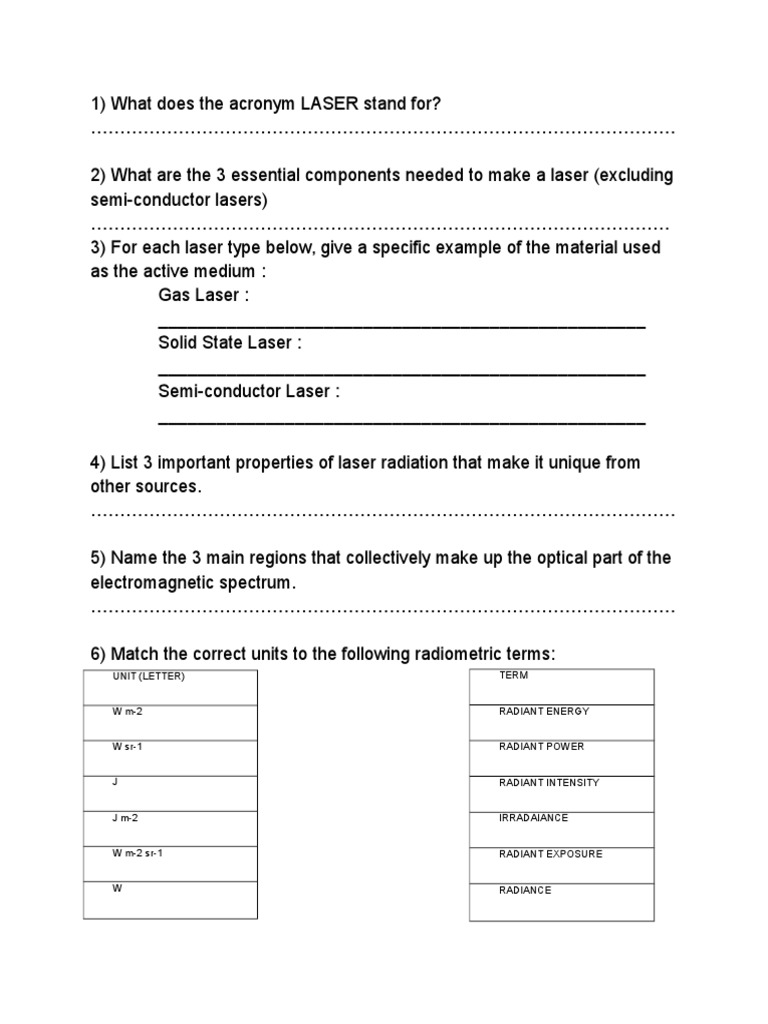 What Does The Acronym LASER Stand For PDF Laser Radiation