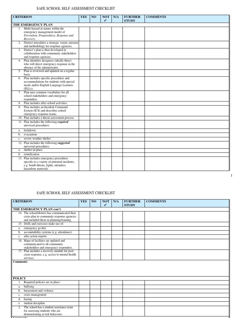 School Safety Checklist PDF PDF Emergency Management Closed