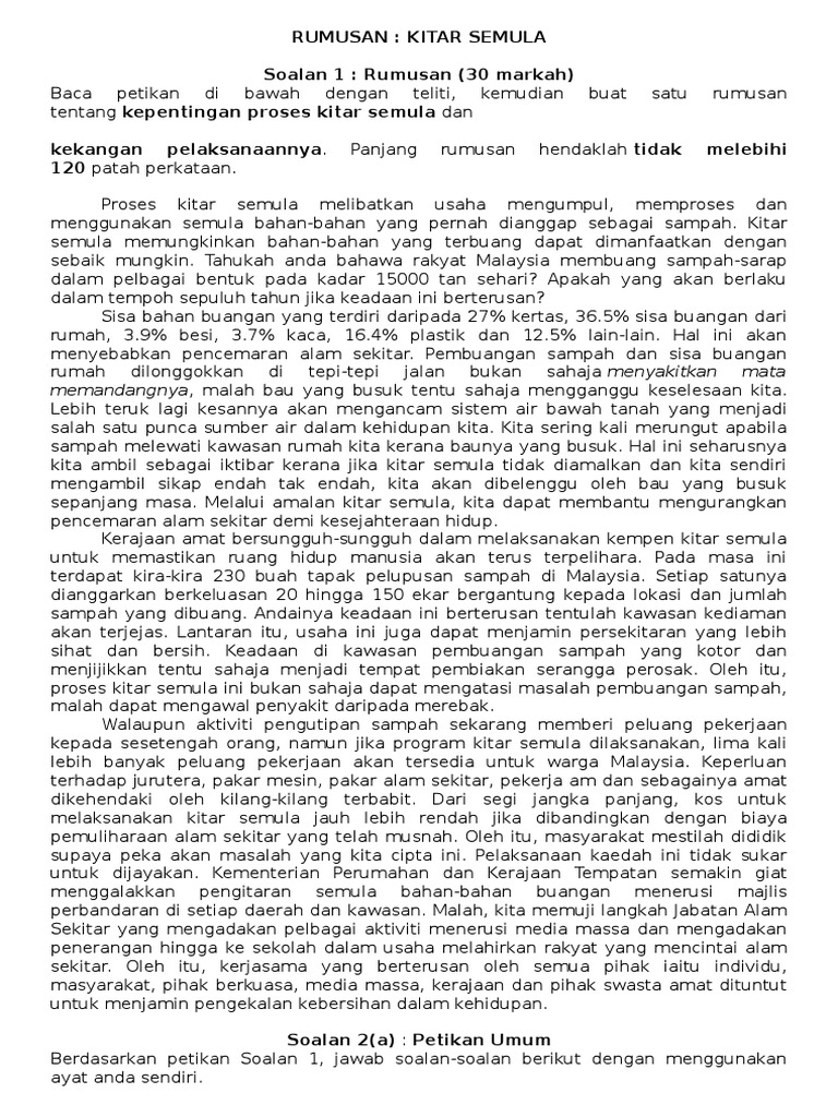 Rumusan  Kepentingan Kitar Semula  PDF