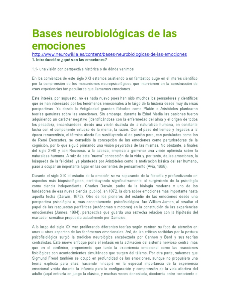 Bases Neurobiológicas de Las Emociones | PDF | Amígdala | Las emociones