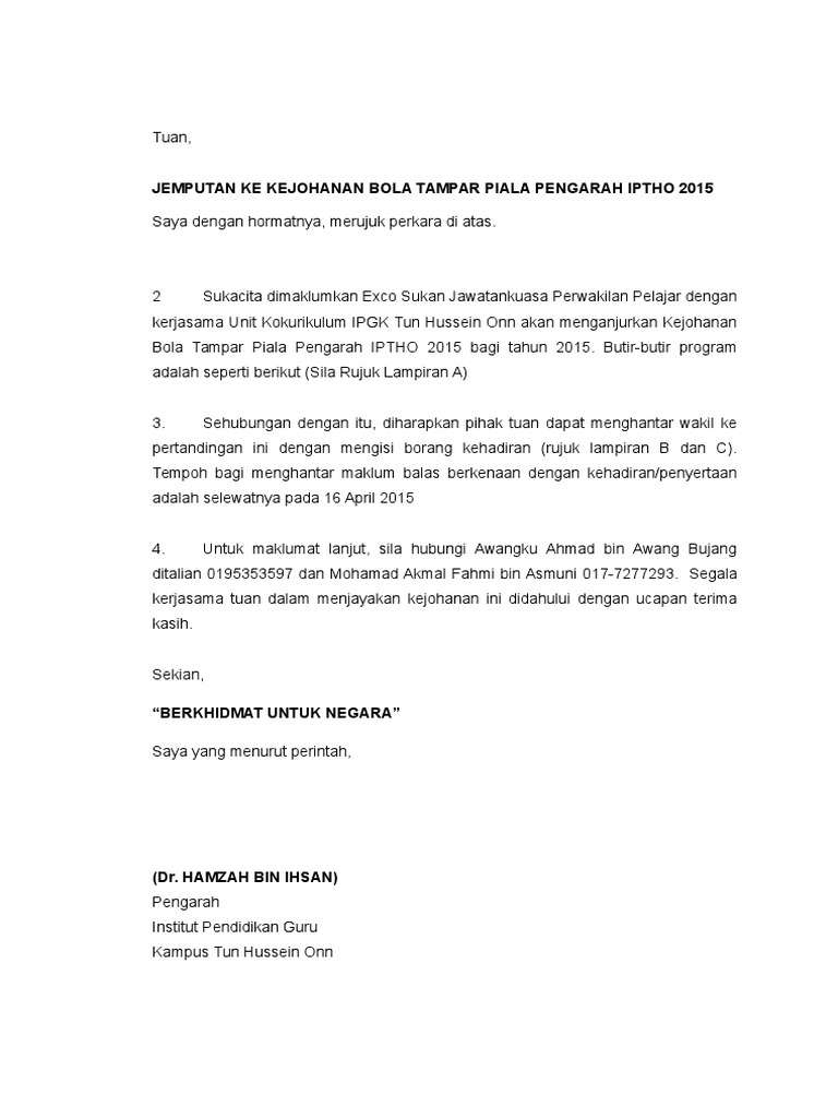 Contoh Surat Rasmi Kepada Dr Puan