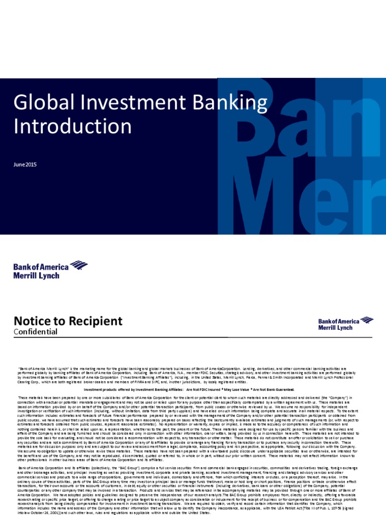 Introduction to Global Investment Banking Merrill Lynch (1) Discounted Cash Flow Valuation